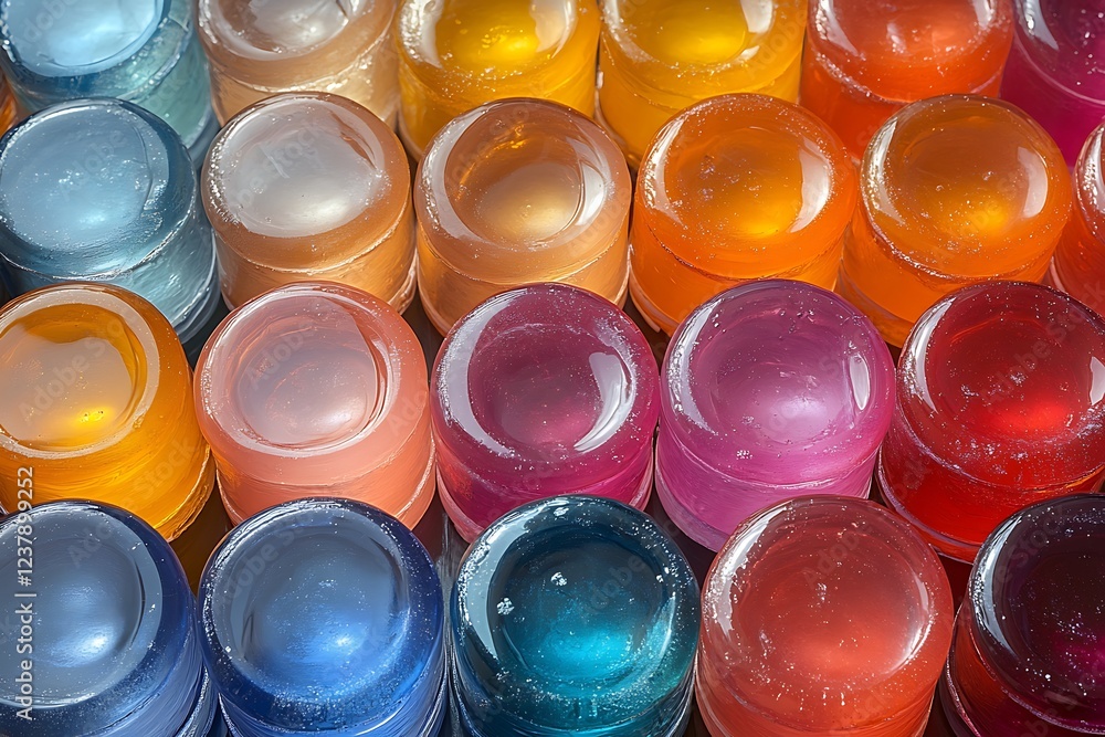 Colorful round candies stacked in vibrant hues on a dark background. Colorful round candies stacked in vibrant hues on a dark background.