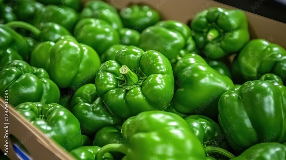 Fresh Green Bell Peppers in a Cardboard Box Fresh Green Bell Peppers in a Cardboard Box