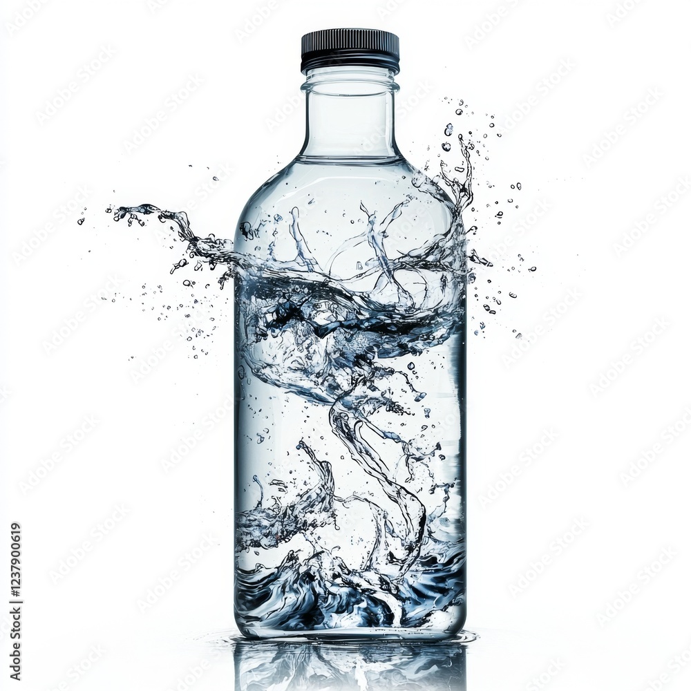 Clear water bottle with dynamic splash and droplets showcasing fluid motion and freshness for lifestyle or product photography Clear water bottle with dynamic splash and droplets showcasing fluid motion and freshness for lifestyle or product photography