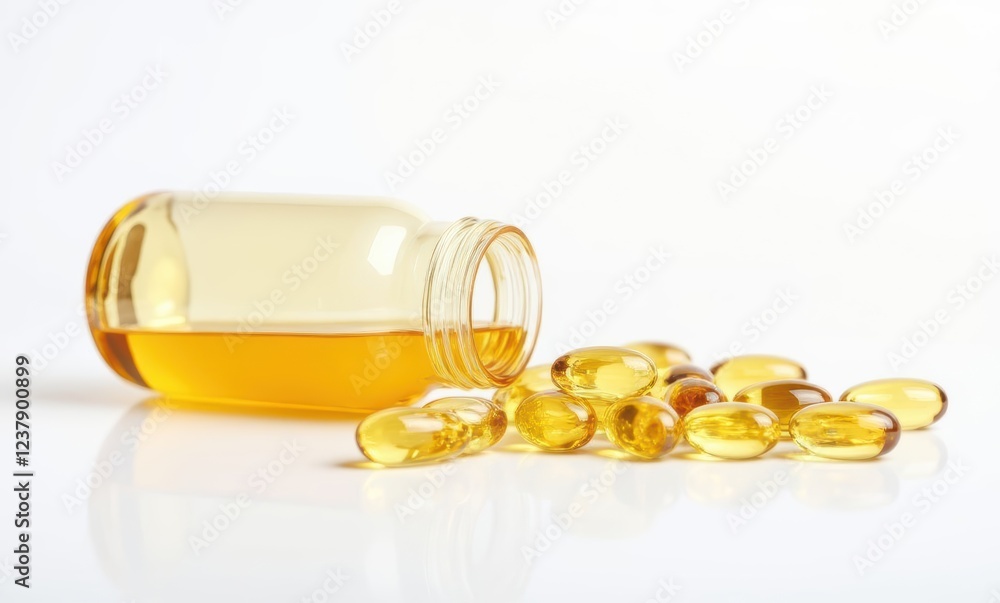 Bright capsules spilling from a bottle Bright capsules spilling from a bottle
