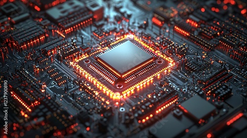 robotics concept. Automated microchip assembly with nanorobots photo