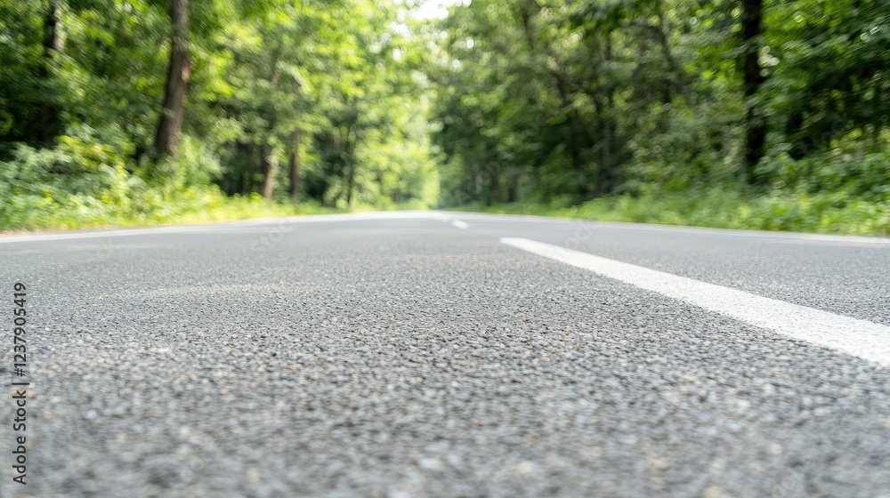 Fototapeta premium Road through lush green forest, summer drive