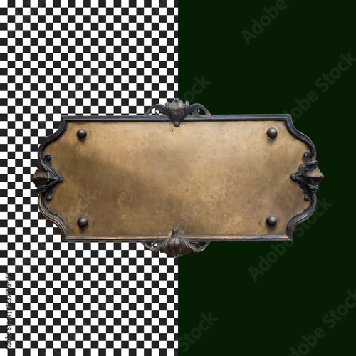 old brass blank sign, Antique Brass Nameplate with Ornate Features on transparent background, png, psd
