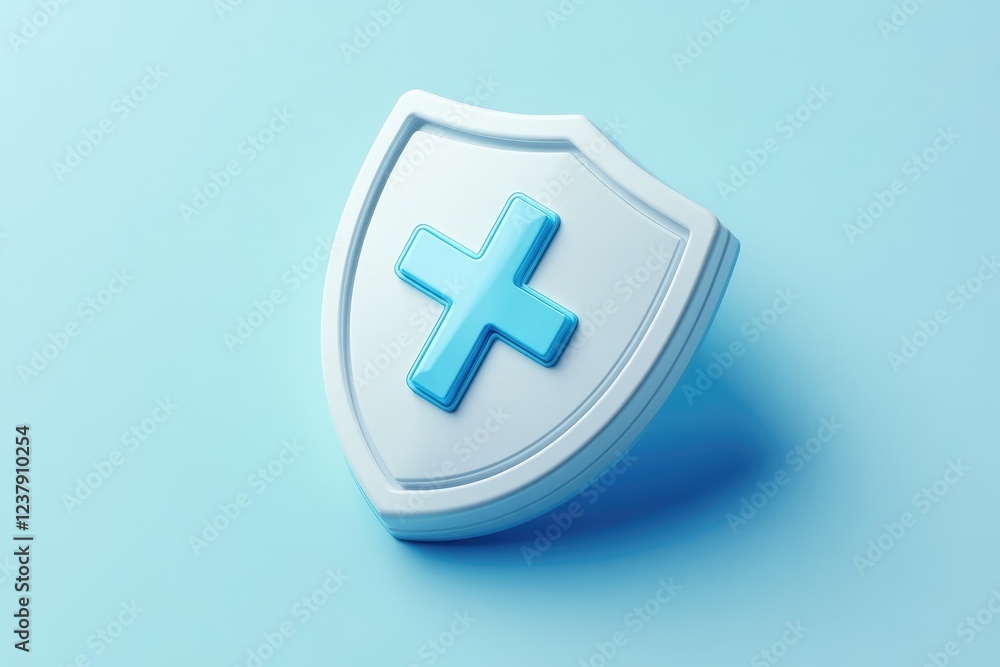 3D icon of a shield with a plus symbol symbolizing health protection 3D icon of a shield with a plus symbol symbolizing health protection