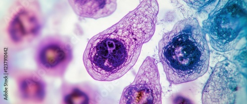 observing cancer cells under a microscope scientific image intended for use in cancer medicine, chemistry, and biology