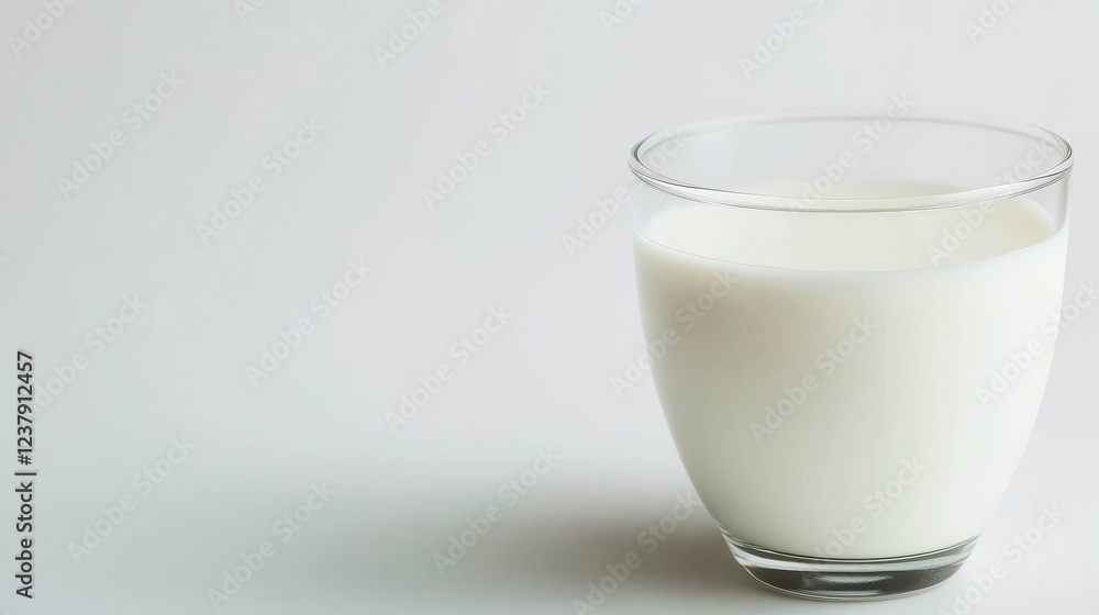 Glass of milk on white background, studio shot, copy space, healthy breakfast concept Glass of milk on white background, studio shot, copy space, healthy breakfast concept
