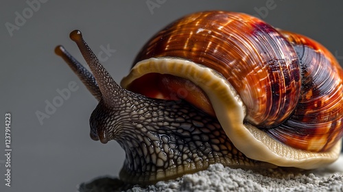 Magnificent Snail: A Close-Up View of a Giant African Land Snail photo