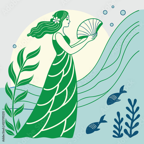 pattern with fishes and leaves
