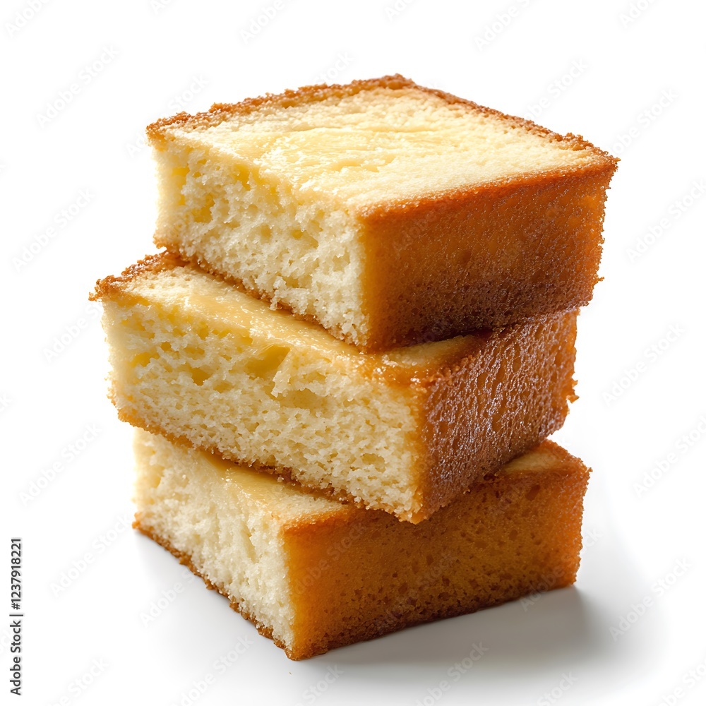 Delicious Golden Sliced Butter Cake Stack Isolated on White Background