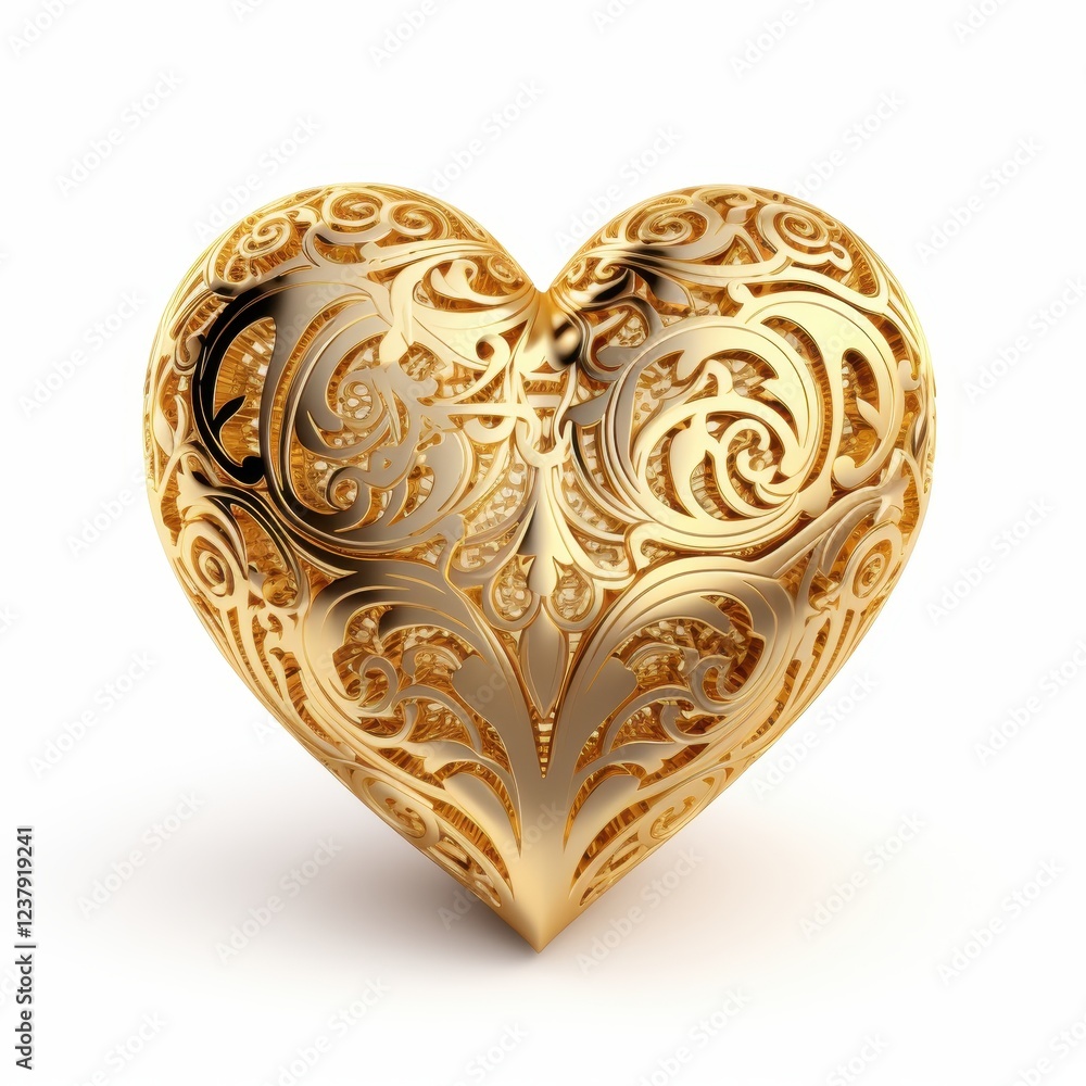 Elegant golden heart sculpture art studio 3d rendering creative space close-up love theme Elegant golden heart sculpture art studio 3d rendering creative space close-up love theme