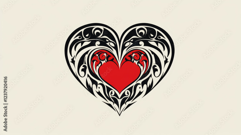 Isolated tattoo of black and red heart in tribal style. Vector version also available in gallery Isolated tattoo of black and red heart in tribal style. Vector version also available in gallery