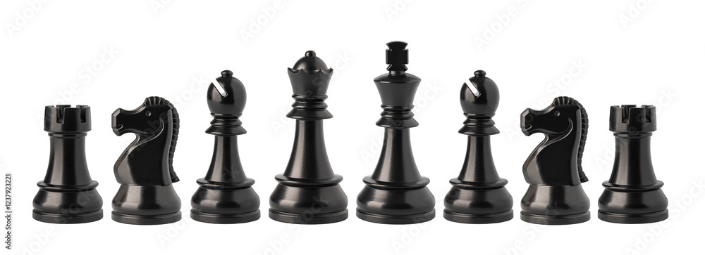 Black chess pieces floating on transparent background Black chess pieces floating on transparent background