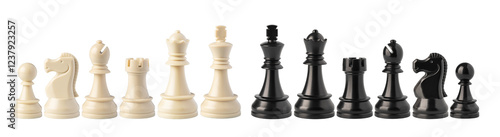 Photos Black and white chess pieces floating on transparent background