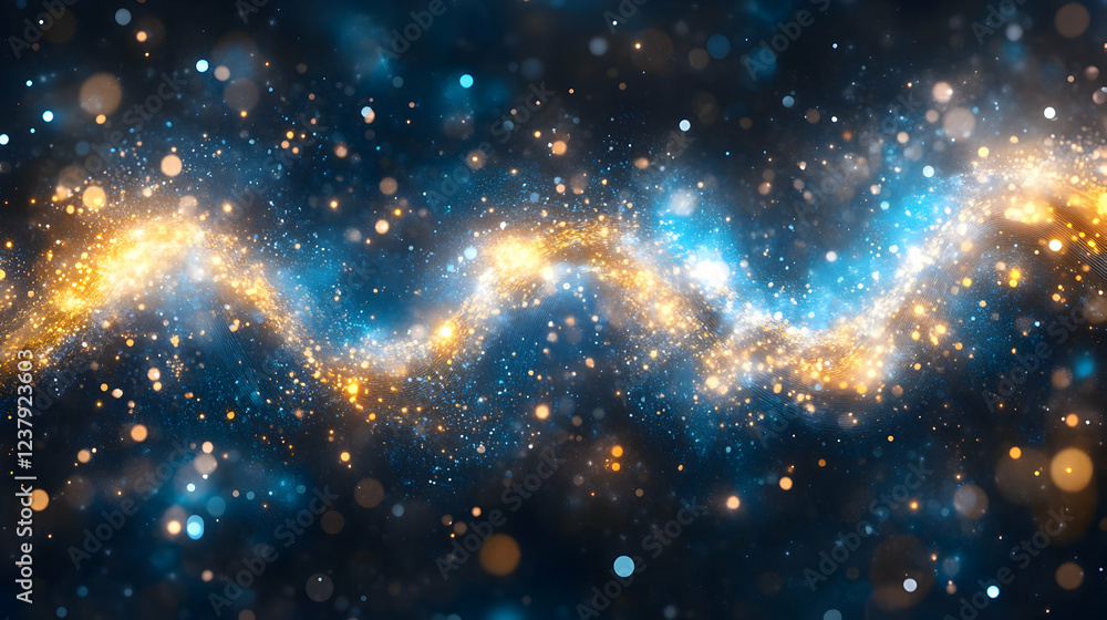 Fototapeta premium Sparkling blue gold energy wave, abstract background