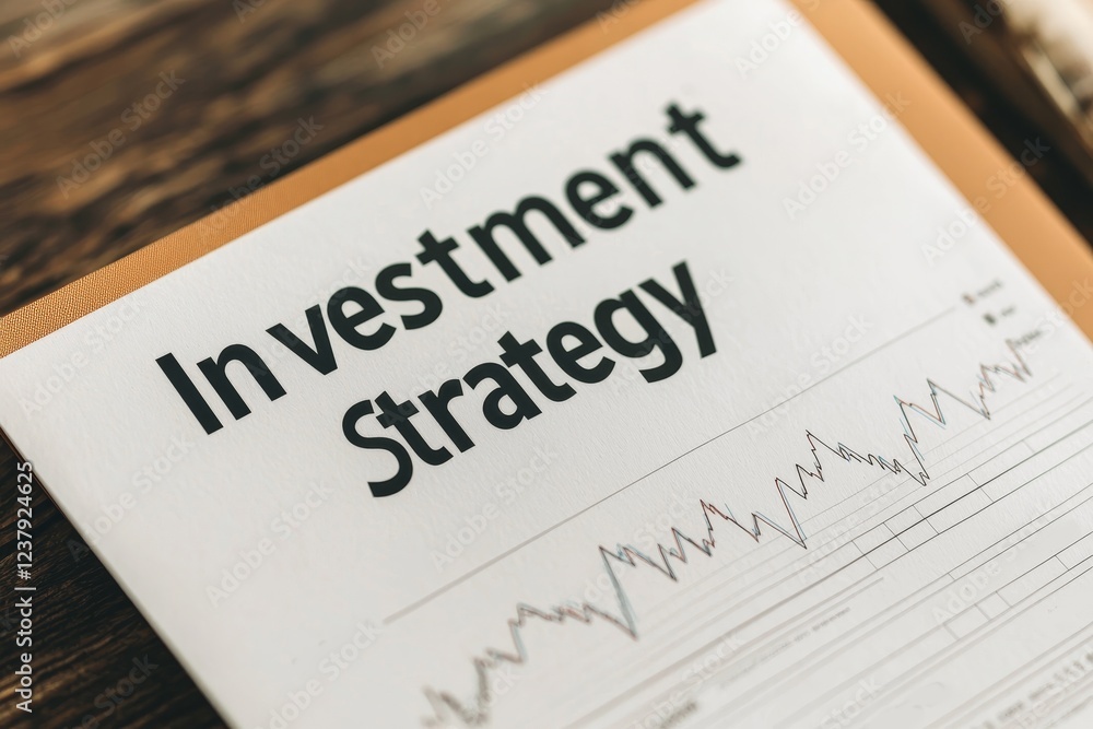 Interest rates investment goals concept. Investment strategy document on a wooden table. Interest rates investment goals concept. Investment strategy document on a wooden table.