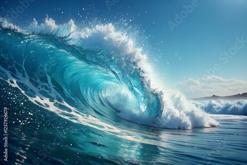 Ocean Wave Splash Creating a Stunning Display of Blue and White in Bright Daylight photo