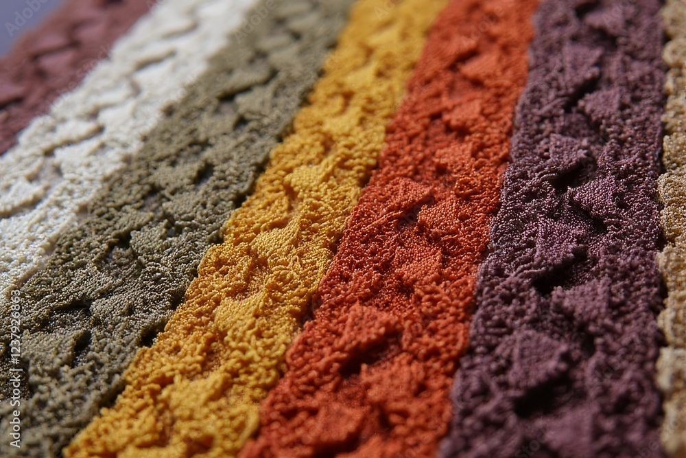 Fototapeta premium Multicolored Textured Fabric Lace Trims Autumnal Hues Close Up Detail Shot