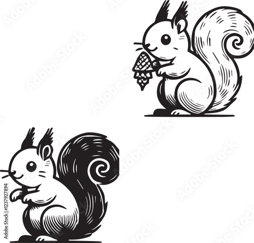 Squirrel vector in black and white