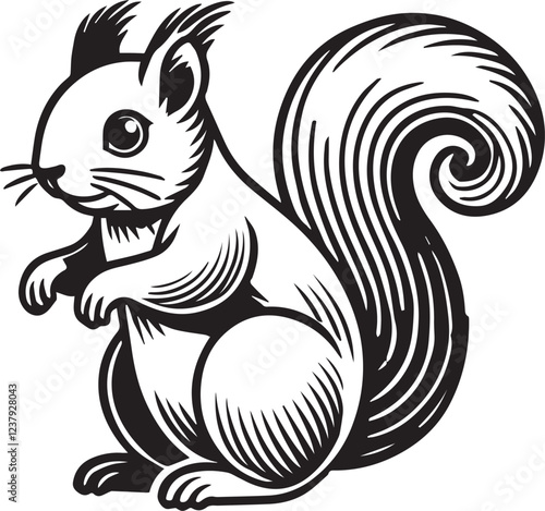 Squirrel vector in black and white