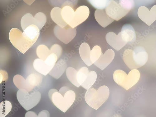 A charming arrangement of soft, glowing hearts dances against a beautifully blurred background, creating an enchanting atmosphere.