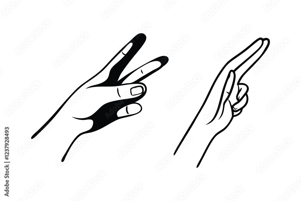 Two hands are pointing towards each other, one directed left and the other directed right, symbolizing connection and communication Two hands are pointing towards each other, one directed left and the other directed right, symbolizing connection and communication