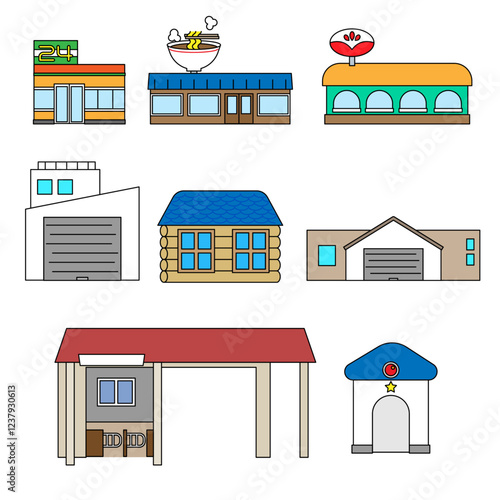 郊外のある建物のイラスト