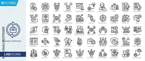 Business Continuity icon collection Line Style. Contingency plan, business process , resilience, hypothesis problem, business strategy, business solution