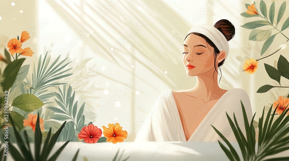 Illustration of the benefits of spa treatments, visually representing relaxation and rejuvenation Illustration of the benefits of spa treatments, visually representing relaxation and rejuvenation