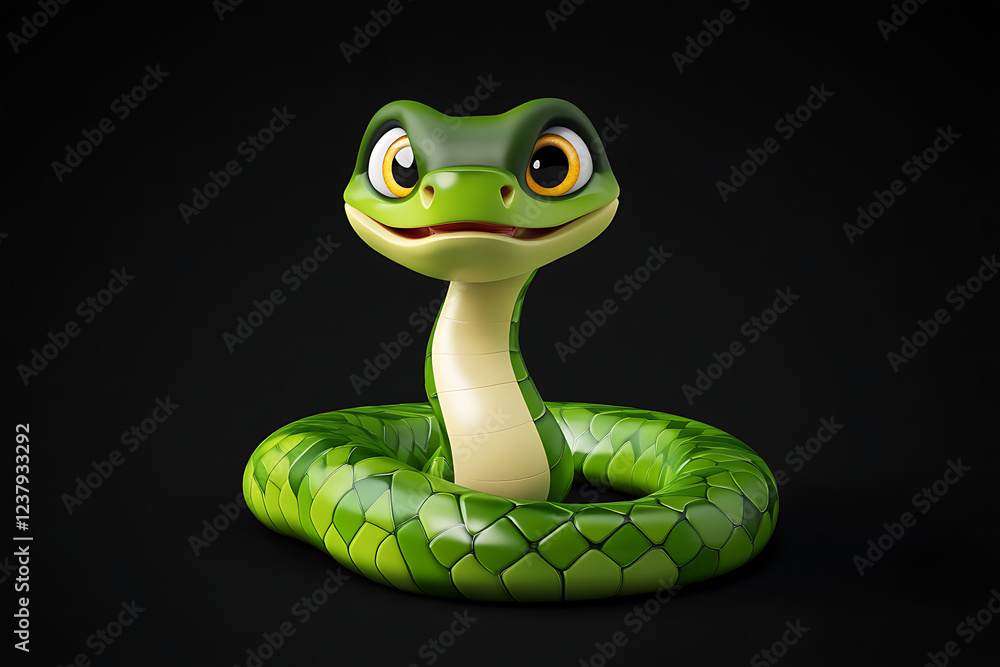 Fototapeta premium snake on a white background, snake on a blank white background, a snake, snake, cute snake, white background, copy space for add text, 3d rendering, 3d, vector, AI generative
