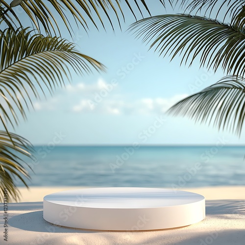 Empty White Podium in Tropical Sand - Professional Event Display Stand