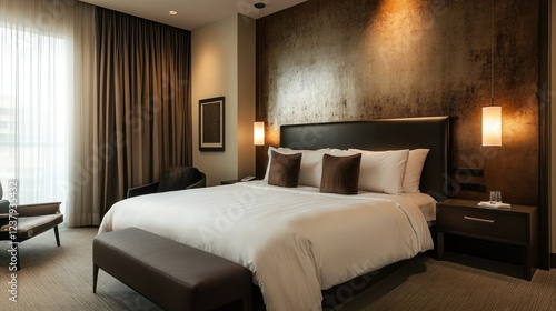Wallpaper Mural Luxurious Hotel Room Interior Design: King-Size Bed, Modern Decor, and Serene Ambiance Torontodigital.ca