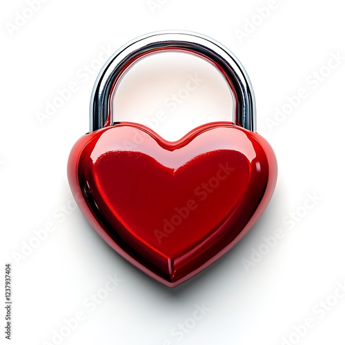 Red Heart Shaped Padlock on White Background