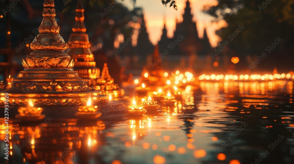 Obraz premium Celebrating light festival traditional temple photography evening close-up cultural significance