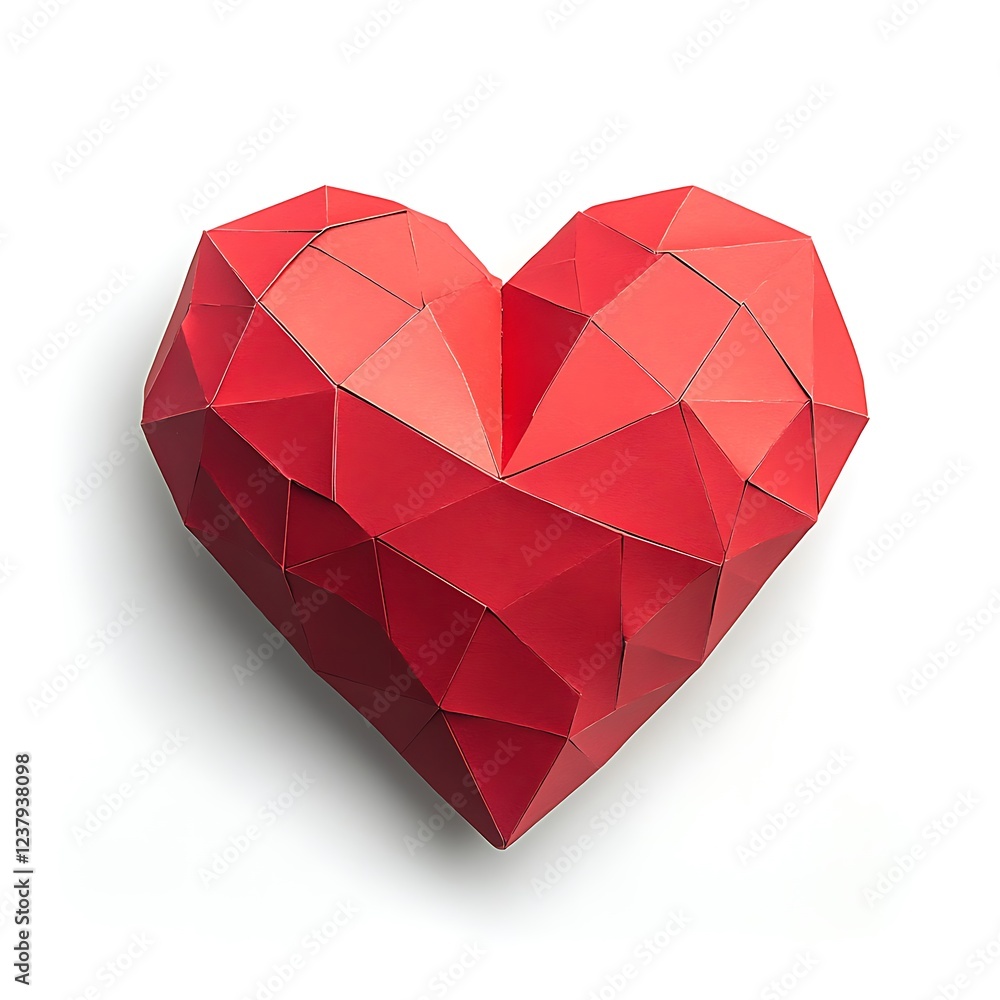 Romantic Red Polygonal Paper Heart for Valentine's Day Romantic Red Polygonal Paper Heart for Valentine's Day