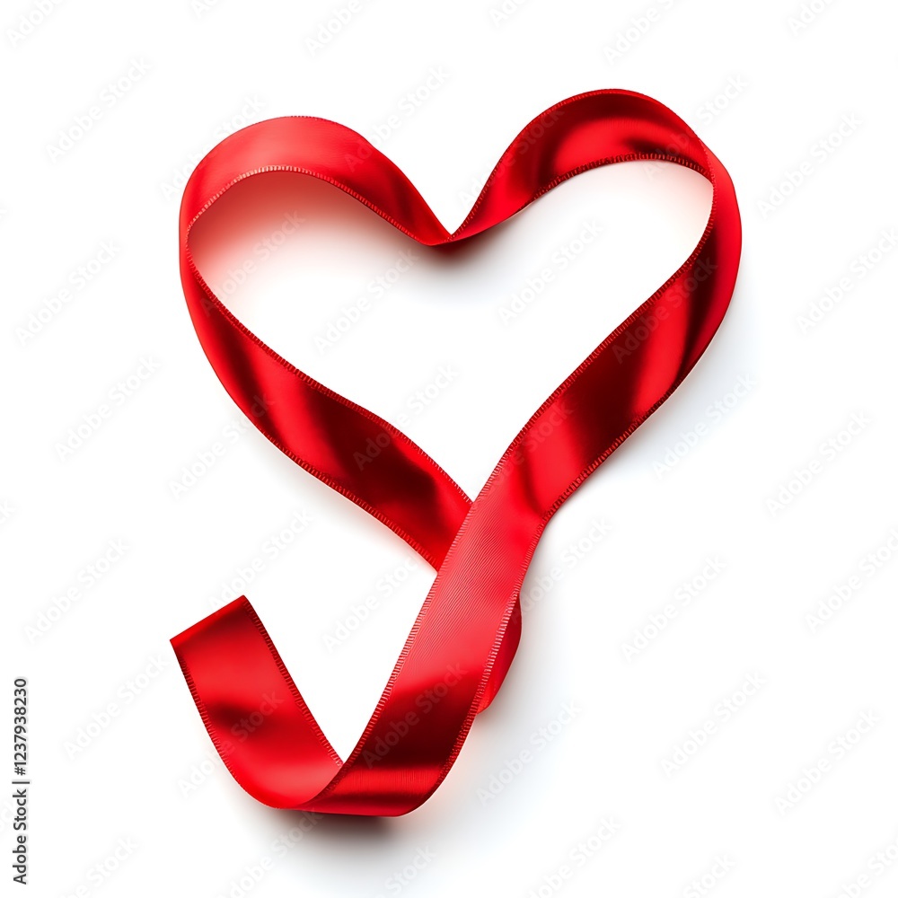 Red Ribbon Heart Shape Isolated on White Background Red Ribbon Heart Shape Isolated on White Background