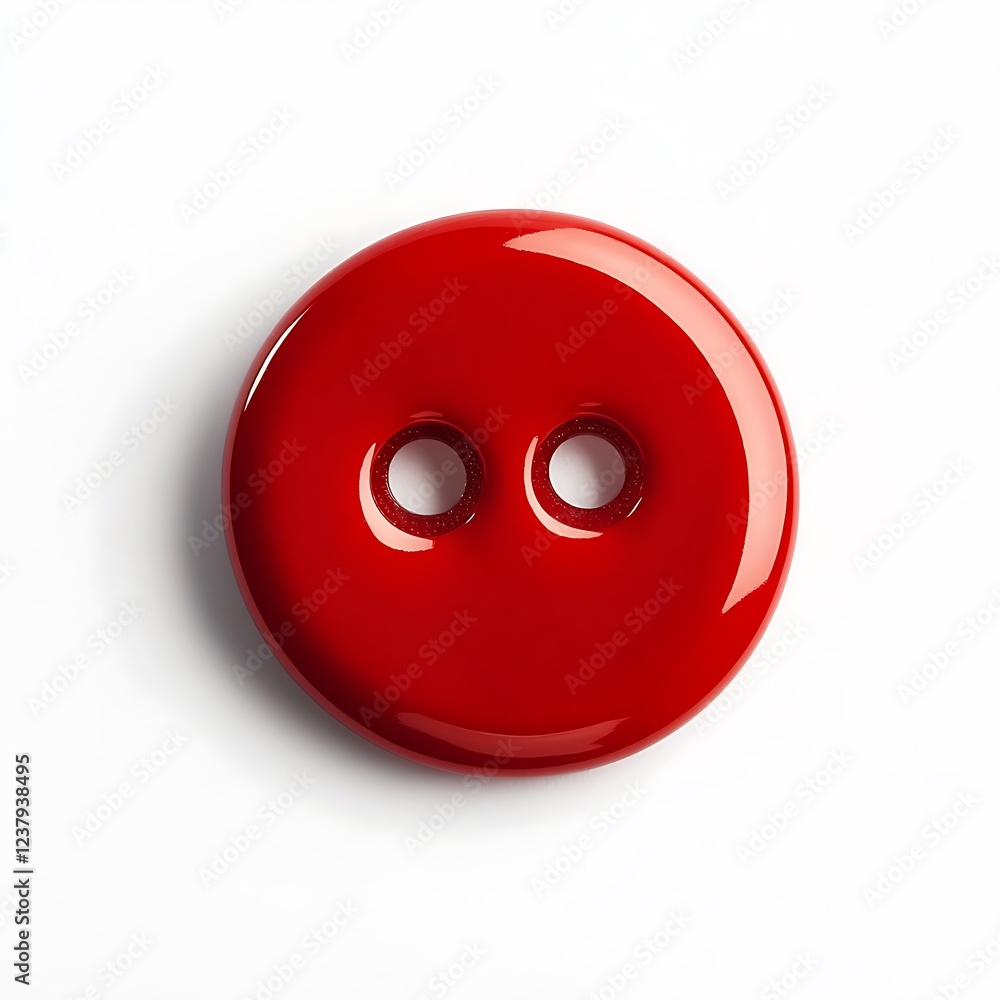 Fototapeta premium Vibrant Red Sewing Button on White Background for Crafts and Apparel Projects