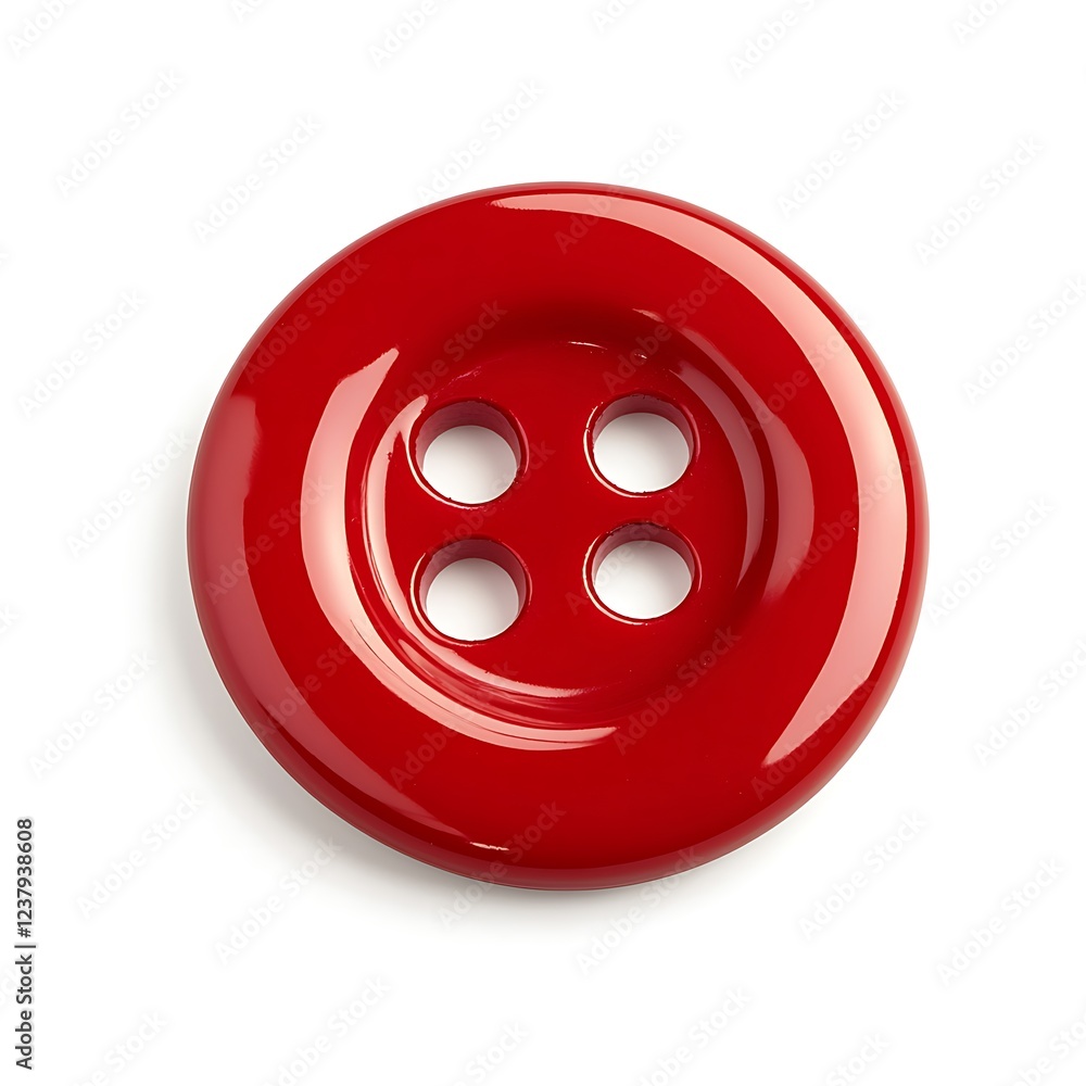 Vibrant Red Sewing Button on White Background for Crafts and Apparel Projects Vibrant Red Sewing Button on White Background for Crafts and Apparel Projects