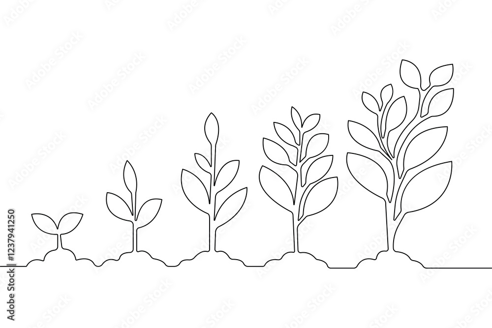 Continuous one line seed with plane with black and white vector icon
