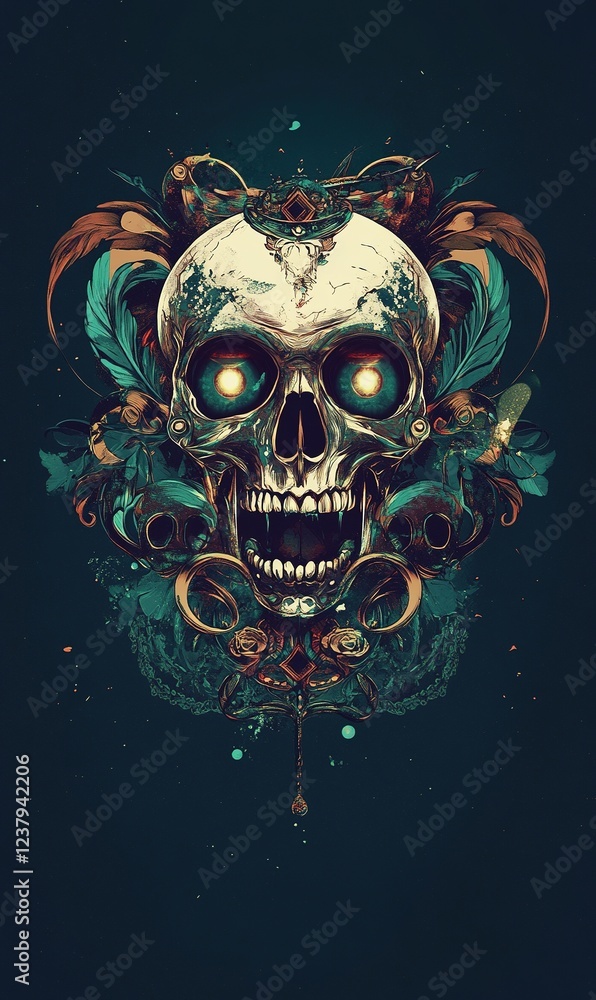Glowing Skull Art Dark Fantasy Ornate Design Glowing Skull Art Dark Fantasy Ornate Design