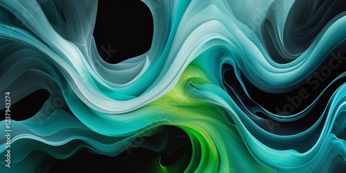 Abstract swirling fluid artwork with teal and black colors creating a dynamic flow. photo