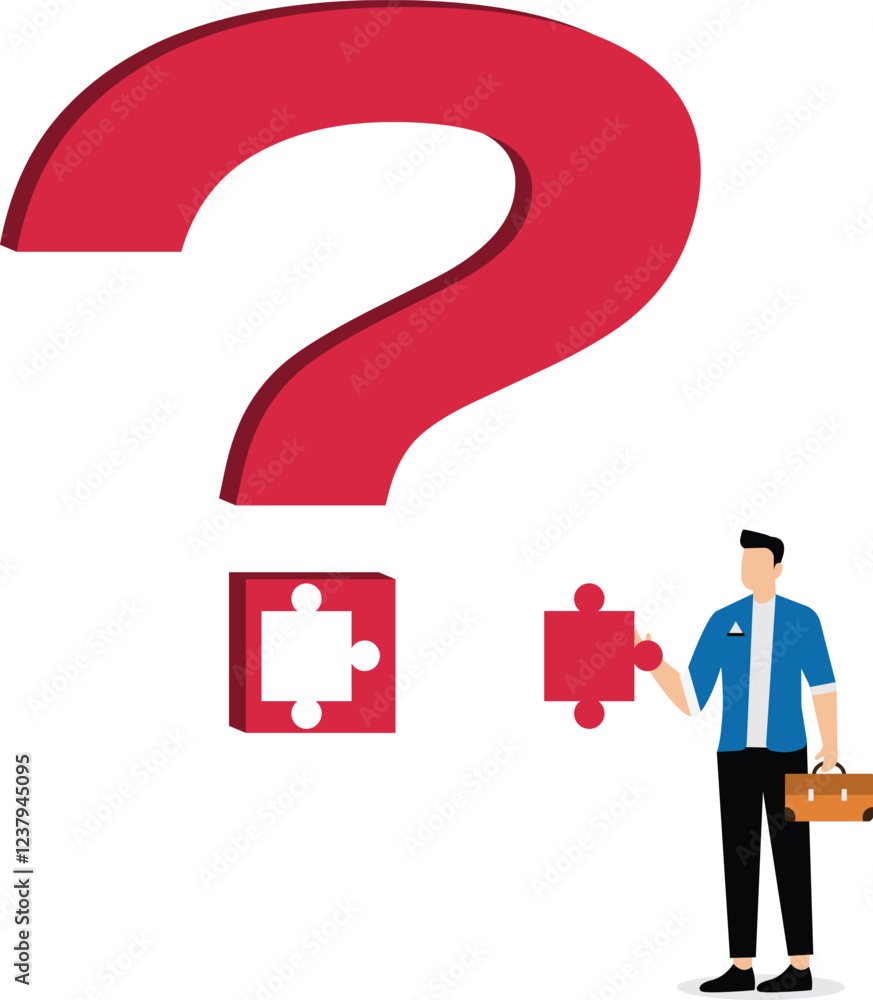 Solving problems or doubts and completing the final piece of the puzzle, the businessman completes the last piece of the puzzle of the question mark Solving problems or doubts and completing the final piece of the puzzle, the businessman completes the last piece of the puzzle of the question mark