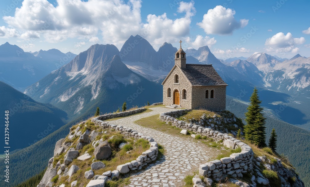 Scenic mountain chapel on a sunny day Scenic mountain chapel on a sunny day