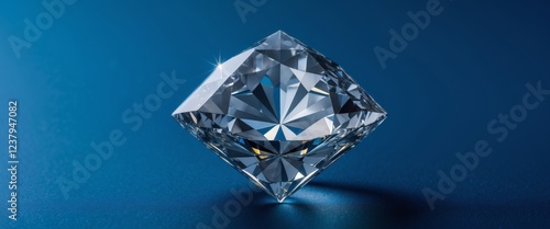 Gorgeous diamond with sparkling facets on blue background. photo