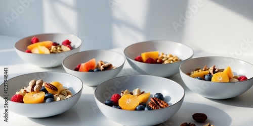 Fresh Breakfast Bowls with Fruits and Seeds. photo