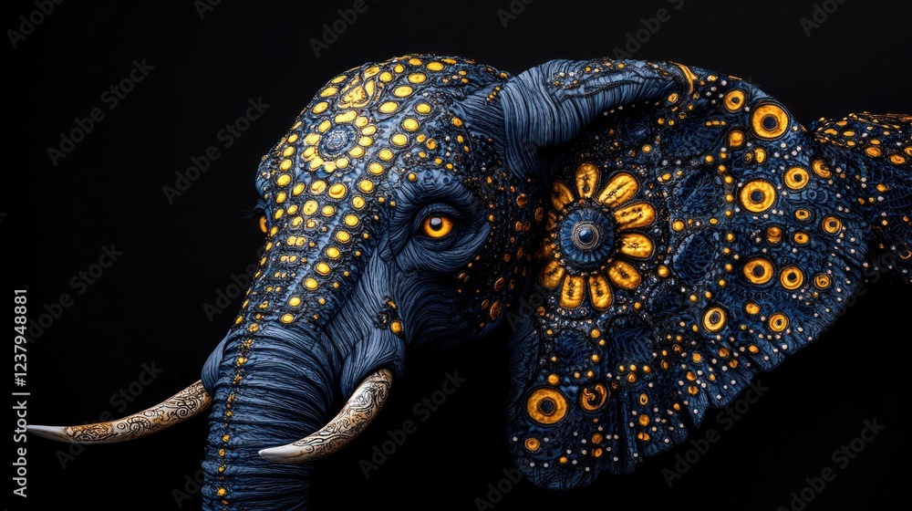 Obraz premium Fantasy Watercolor Elephant with Dark Grey Skin Isolated on Background - Ornate Design
