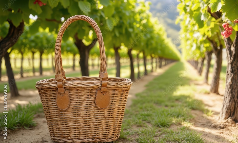 Woven basket in a vineyard Woven basket in a vineyard