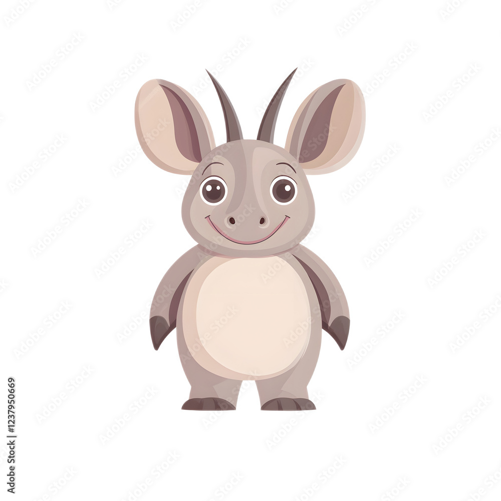 A cute cartoon creature with big ears, a friendly smile, and a round body, featuring gray fur and a light-colored belly A cute cartoon creature with big ears, a friendly smile, and a round body, featuring gray fur and a light-colored belly