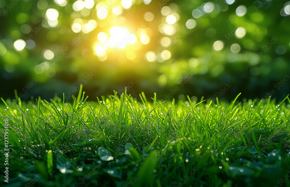 Obraz premium Beautiful blurred background of lush green grass and trees in the sunlight with a bokeh, field, sky, sunset, landscape, grass, nature, meadow, sun, green, 