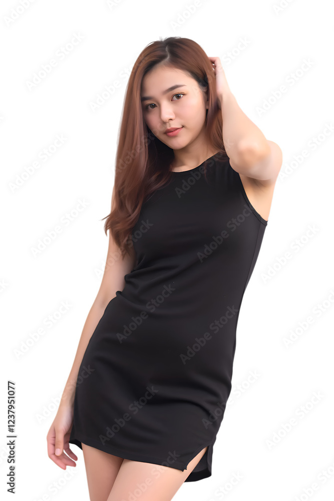 Asian woman wearing a dress on transparent background Asian woman wearing a dress on transparent background