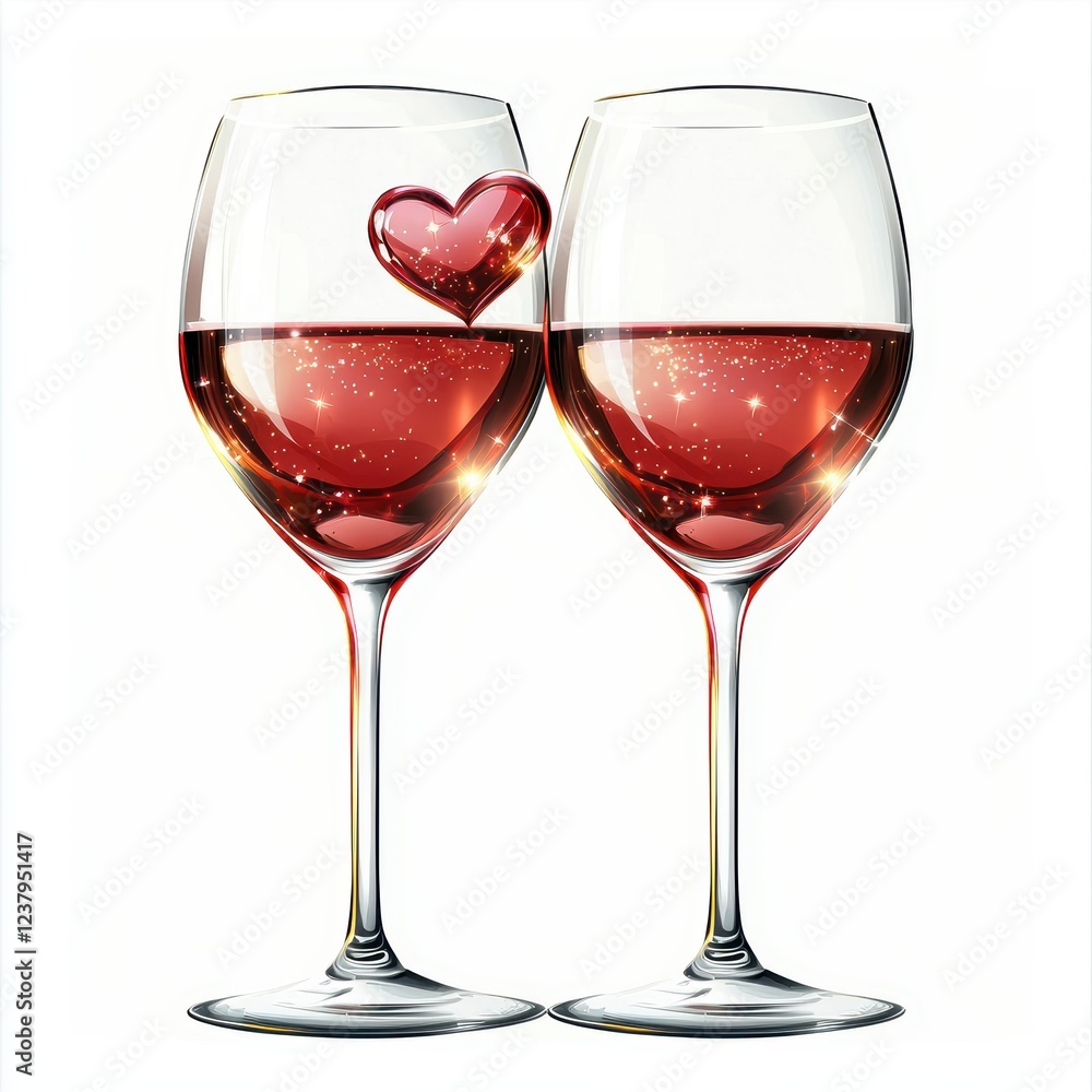 elegant wine glasses with a heart-shaped sparkle, isolated on a white background for Saint Valentines Day elegant wine glasses with a heart-shaped sparkle, isolated on a white background for Saint Valentines Day